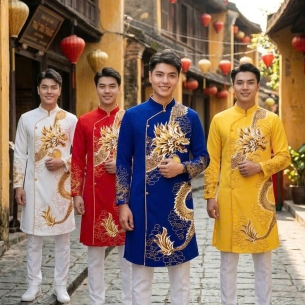 ÁO DÀI CÁCH TÂN NAM HỌA TIẾT RỒNG