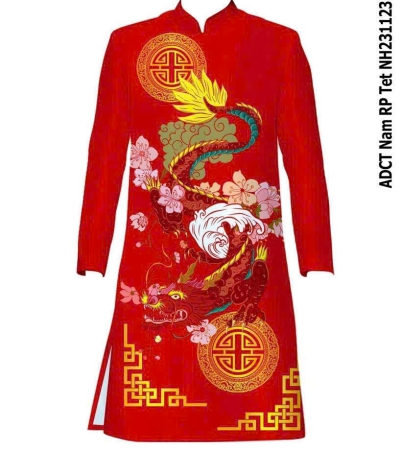ÁO DÀI CÁCH TÂN NAM HỌA TIẾT RỒNG CAO CẤP