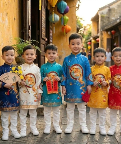 ÁO DÀI CÁCH TÂN BÉ TRAI VẢI GẤM