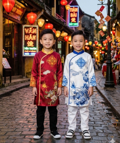 ÁO DÀI CÁCH TÂN HỌA TIẾT RỒNG CHO BÉ TRAI