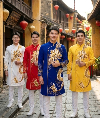 ÁO DÀI CÁCH TÂN NAM HỌA TIẾT RỒNG