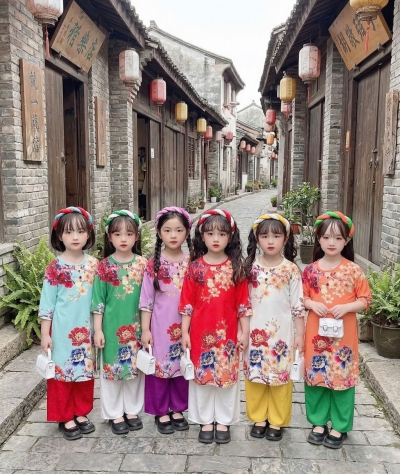 ÁO DÀI BÉ GÁI HOA MẪU ĐƠN