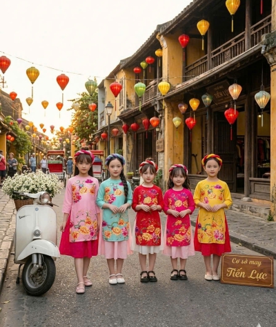 ÁO DÀI BÉ GÁI HỌA TIẾT HOA MẪU ĐƠN