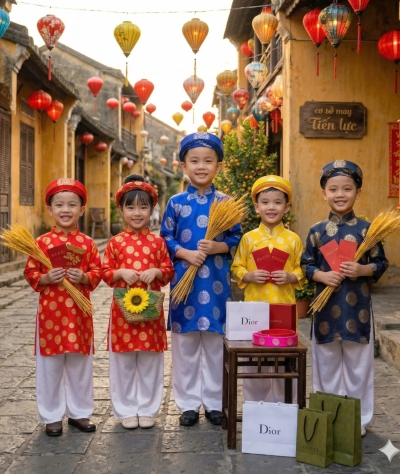 ÁO DÀI GẤM CHO BÉ TRAI VÀ BÉ GÁI