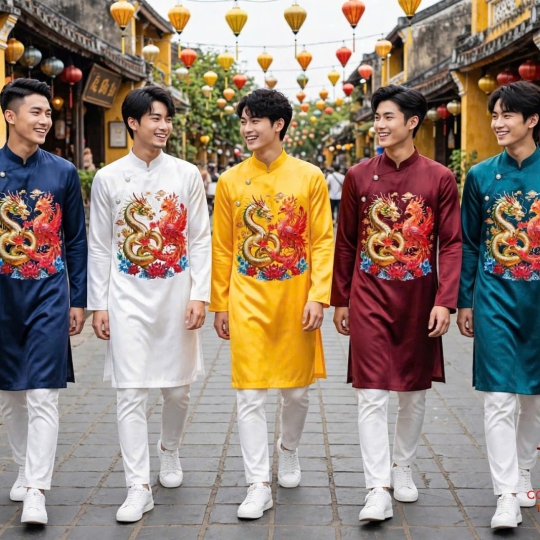 ÁO DÀI CÁCH TÂN NAM RỒNG PHƯỢNG 