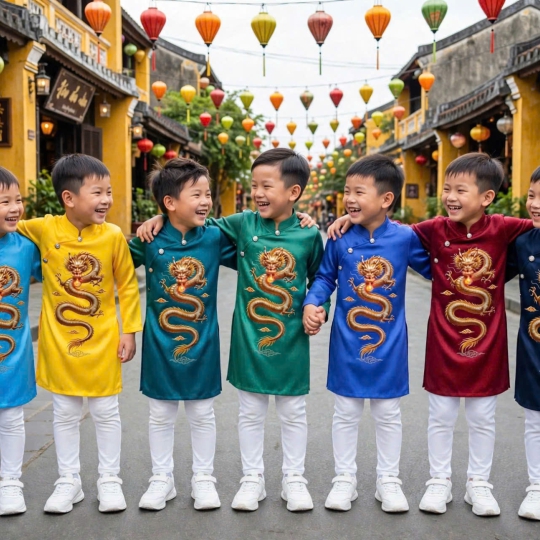 ÁO DÀI CÁCH TÂN HỌA TIẾT RỒNG VÀNG
