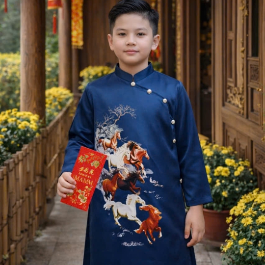 ÁO DÀI CÁCH TÂN BÉ TRAI MÃ ĐÁO THÀNH CÔNG