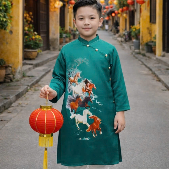 ÁO DÀI CÁCH TÂN BÉ TRAI MÃ ĐÁO THÀNH CÔNG