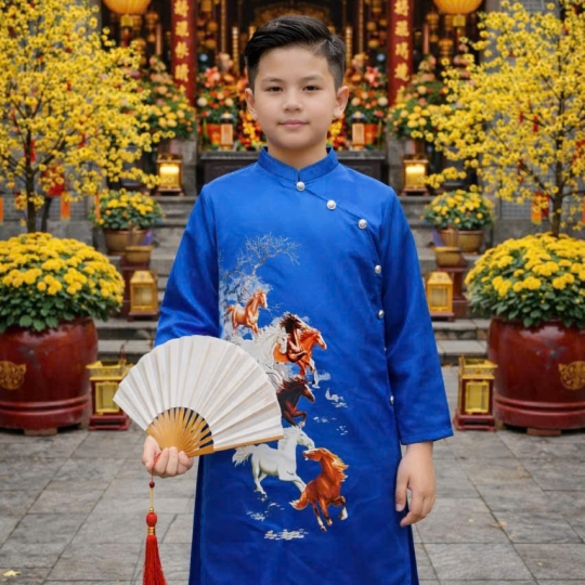 ÁO DÀI CÁCH TÂN BÉ TRAI MÃ ĐÁO THÀNH CÔNG