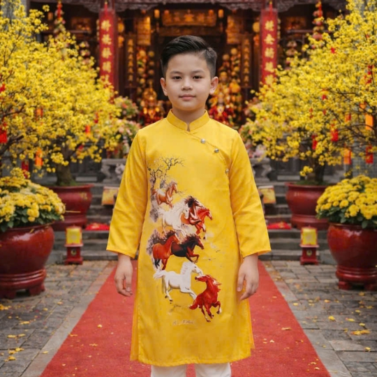 ÁO DÀI CÁCH TÂN BÉ TRAI MÃ ĐÁO THÀNH CÔNG