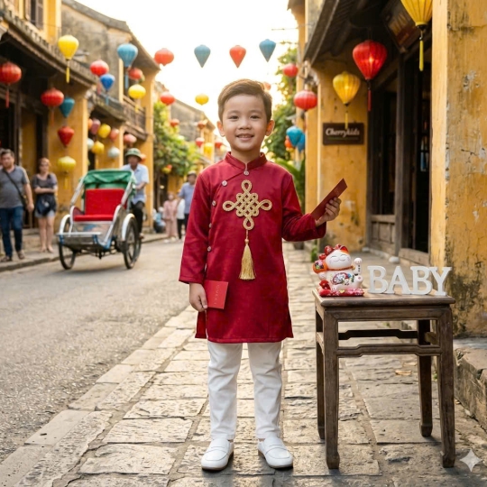 ÁO DÀI CÁCH TÂN ĐỒNG TÂM CHO BÉ