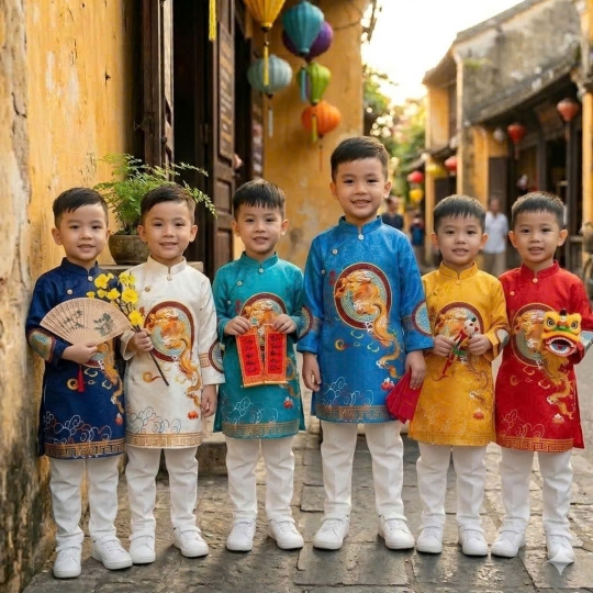 ÁO DÀI CÁCH TÂN BÉ TRAI VẢI GẤM