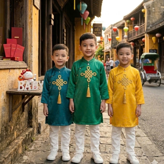 ÁO DÀI CÁCH TÂN ĐỒNG TÂM CHO BÉ