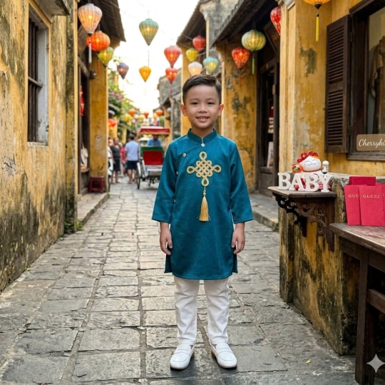 ÁO DÀI CÁCH TÂN ĐỒNG TÂM CHO BÉ