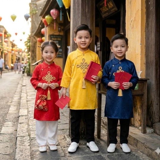 ÁO DÀI CÁCH TÂN ĐỒNG TÂM CHO BÉ