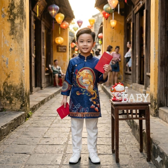 ÁO DÀI CÁCH TÂN BÉ TRAI VẢI GẤM