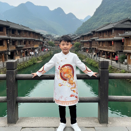 ÁO DÀI CÁCH TÂN BÉ TRAI VẢI GẤM