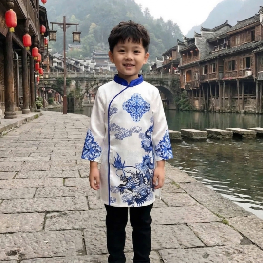 ÁO DÀI CÁCH TÂN HỌA TIẾT RỒNG CHO BÉ TRAI