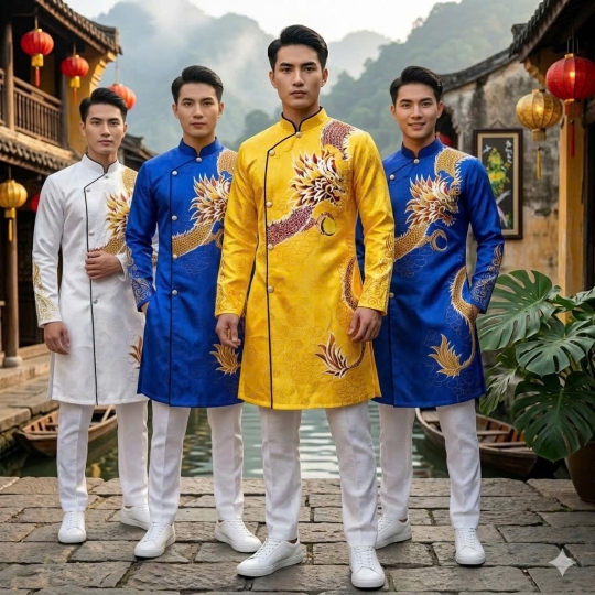 ÁO DÀI CÁCH TÂN NAM HỌA TIẾT RỒNG