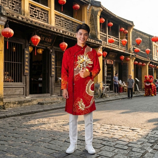 ÁO DÀI CÁCH TÂN NAM HỌA TIẾT RỒNG