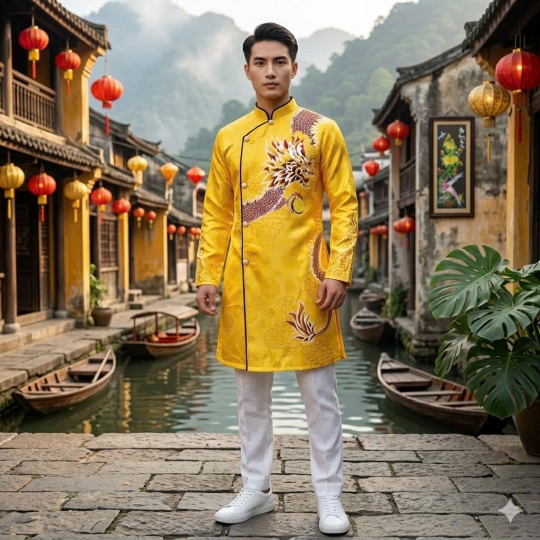 ÁO DÀI CÁCH TÂN NAM HỌA TIẾT RỒNG