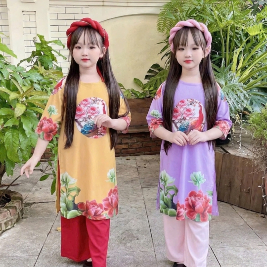 ÁO DÀI BÉ GÁI HOA CẨM THẠCH