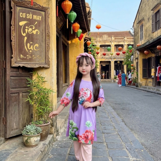 ÁO DÀI BÉ GÁI HOA CẨM THẠCH