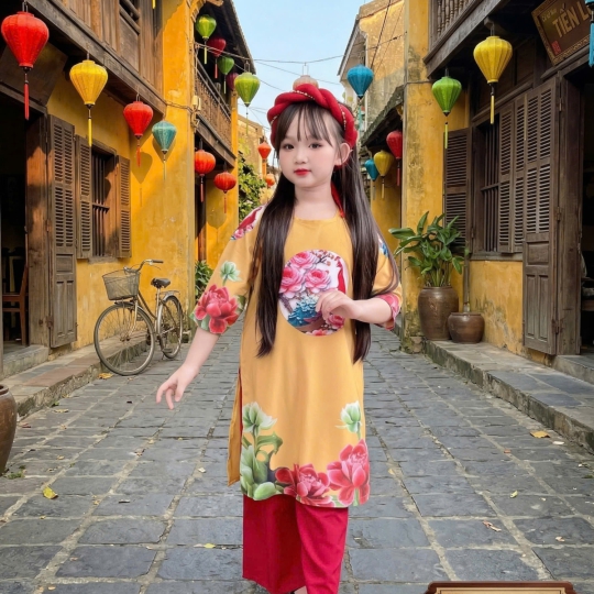 ÁO DÀI BÉ GÁI HOA CẨM THẠCH