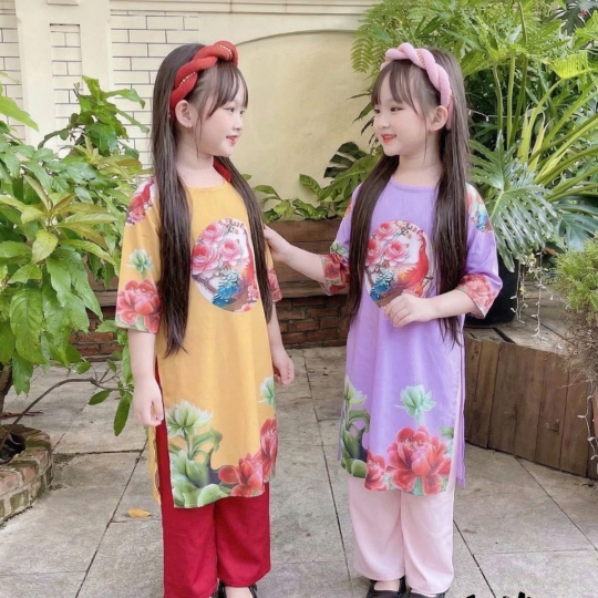 ÁO DÀI BÉ GÁI HOA CẨM THẠCH