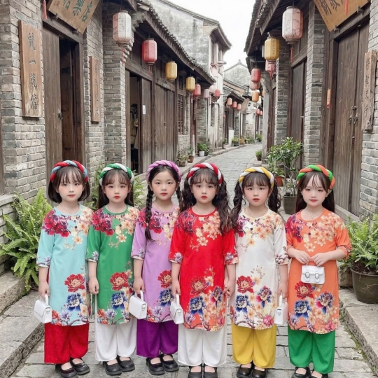 ÁO DÀI BÉ GÁI HOA MẪU ĐƠN