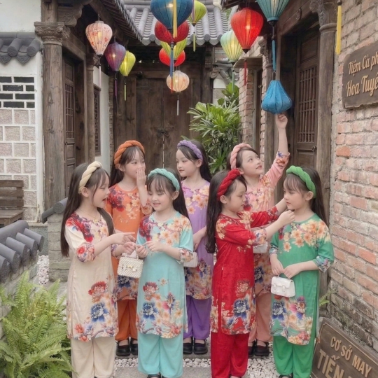 ÁO DÀI BÉ GÁI HOA MẪU ĐƠN
