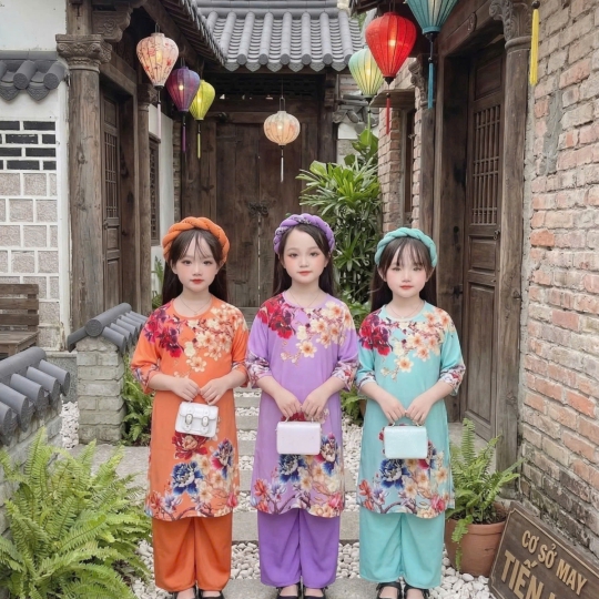 ÁO DÀI BÉ GÁI HOA MẪU ĐƠN