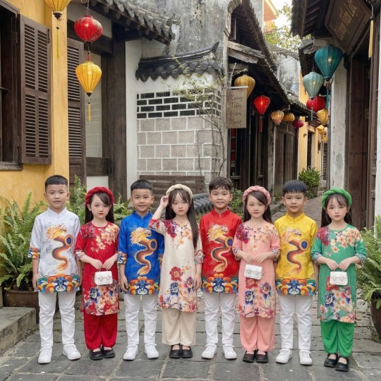 ÁO DÀI BÉ GÁI HOA MẪU ĐƠN