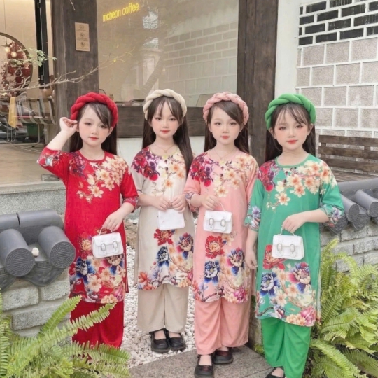 ÁO DÀI BÉ GÁI HOA MẪU ĐƠN