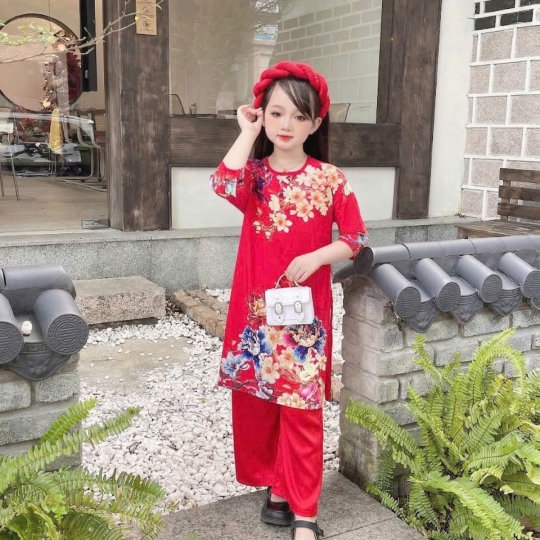ÁO DÀI BÉ GÁI HOA MẪU ĐƠN