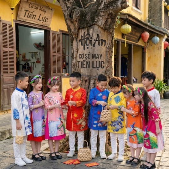 ÁO DÀI BÉ GÁI HỌA TIẾT CÒ HOA SEN