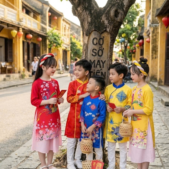 ÁO DÀI BÉ GÁI HỌA TIẾT IN PHƯỢNG HOÀNG