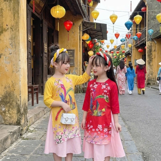 ÁO DÀI BÉ GÁI HỌA TIẾT IN PHƯỢNG HOÀNG