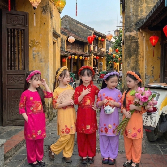 ÁO DÀI BÉ GÁI HỌA TIẾT THỎ