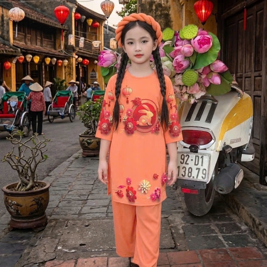 ÁO DÀI BÉ GÁI HỌA TIẾT THỎ