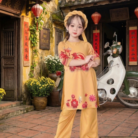 ÁO DÀI BÉ GÁI HỌA TIẾT THỎ