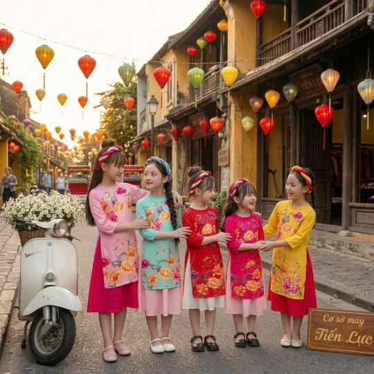 ÁO DÀI BÉ GÁI HỌA TIẾT HOA MẪU ĐƠN