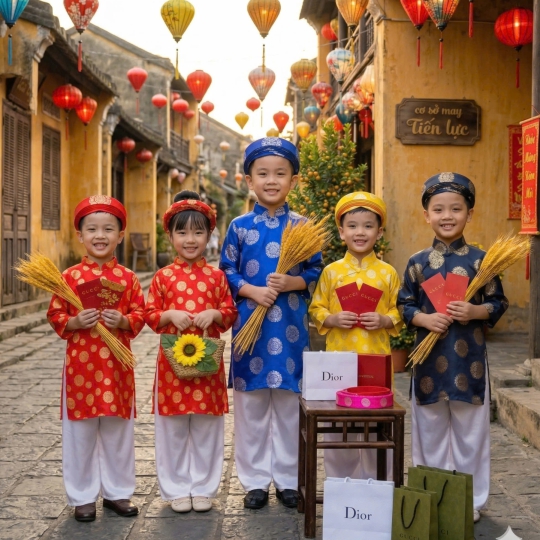 ÁO DÀI GẤM CHO BÉ TRAI VÀ BÉ GÁI