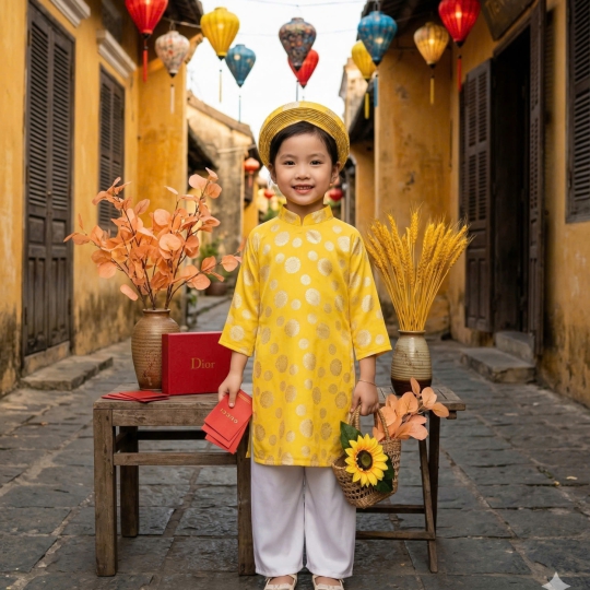 ÁO DÀI GẤM CHO BÉ TRAI VÀ BÉ GÁI