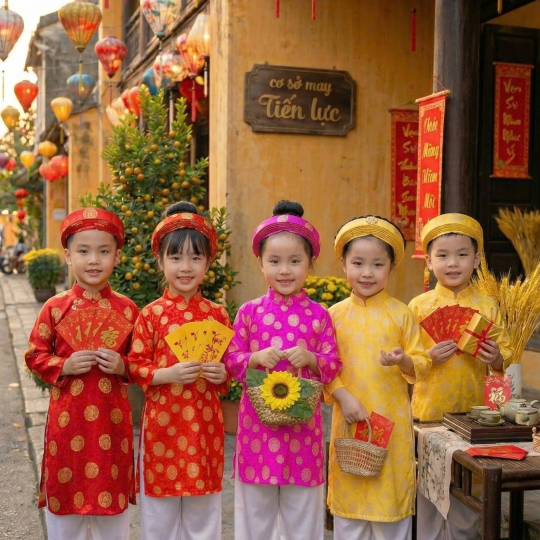 ÁO DÀI GẤM CHO BÉ TRAI VÀ BÉ GÁI