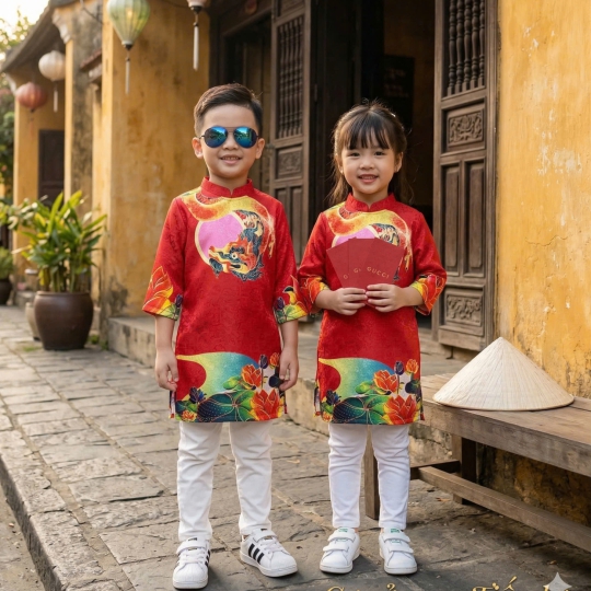 ÁO DÀI CÁCH TÂN HỌA TIẾT ĐỒNG QUÊ