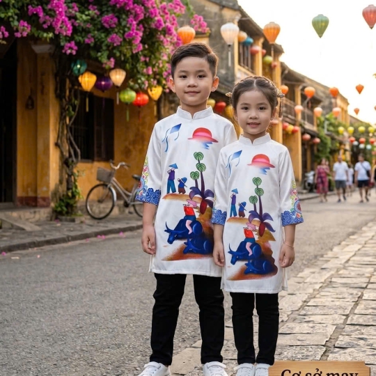 ÁO DÀI CÁCH TÂN HỌA TIẾT ĐỒNG QUÊ