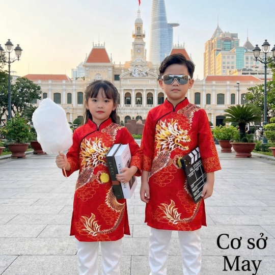ÁO DÀI CÁCH TÂN BÉ TRAI HỌA TIẾT RỒNG NGỌC