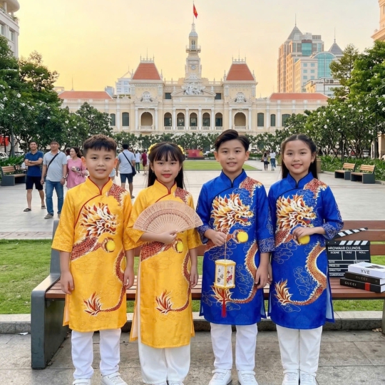 ÁO DÀI CÁCH TÂN BÉ TRAI HỌA TIẾT RỒNG NGỌC