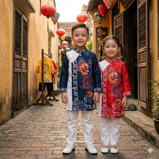 ÁO DÀI CÁCH TÂN HỌA TIẾT RỒNG BAY